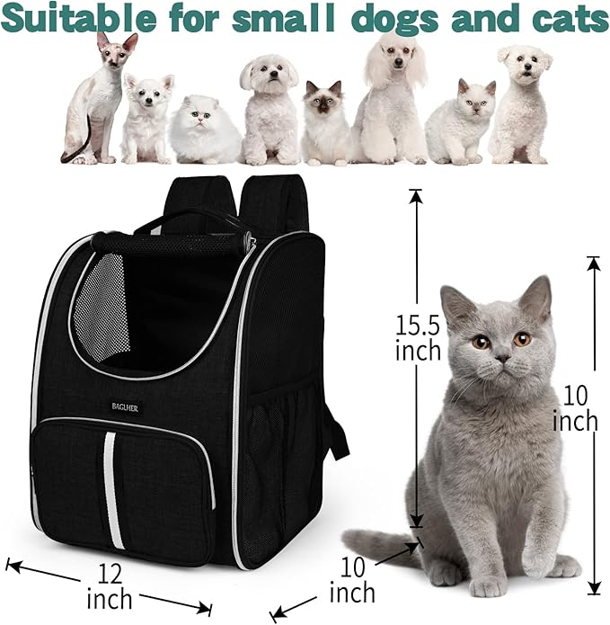 BAGLHER Pet Carrier Backpack, Ventilated Design, Pet Travel Backpack with Comfortable Shoulder Straps, Thicker Bottom Support, Two-Way Entrance Pet Carrier Backpack, Black