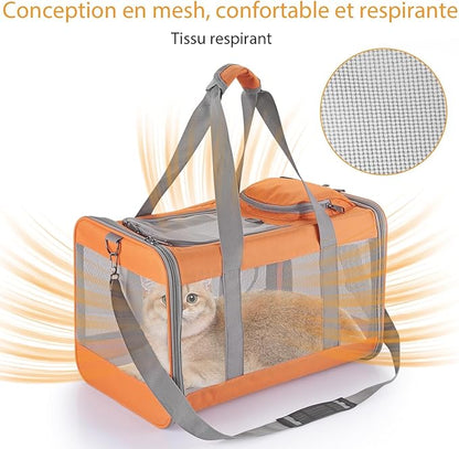 Cat Carrier Dog Carrier Airline Approved Pet Carrier Pet Travel Bag with Breathable Honeycomb Board Soft Cat Travel Carrier Removable Support Board for Car Trips,Air Travel,Vet Visits Orange