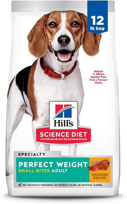 Hill's Science Diet Perfect Weight, Adult 1-6, Weight Management Support, Small Kibble, Dry Dog Food, Chicken Recipe, 12 lb Bag