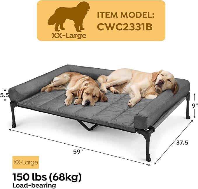 Veehoo Cooling Elevated Dog Bed + Waterproof Removable Pillow-Top Mat