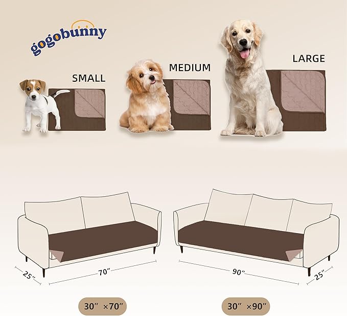 gogobunny 100% Double-Sided Waterproof Dog Bed Cover Pet Blanket Sofa Couch Furniture Protector for Puppy Large Dog Cat, Reversible (30x90 Inch (Pack of 1), Dark Chocolate/Light Chocolate)