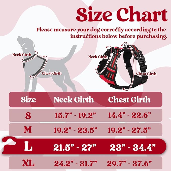 rabbitgoo Dog Harness for Large, No Pull Pet Harness with 3 Buckles, Adjustable Soft Padded Dog Vest with Instant Control Handle, Easy Walking Reflective Pet Vest for Large Dogs, Red, L