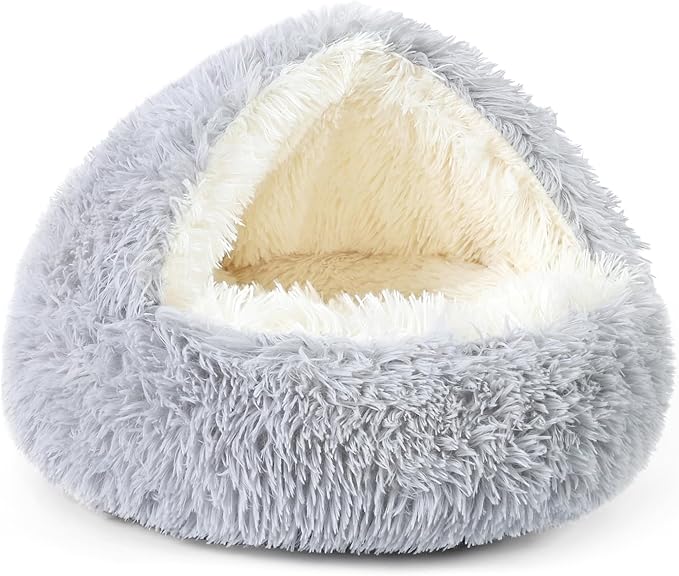 NOYAL Dog Bed Round Hooded Plush Cat Cave