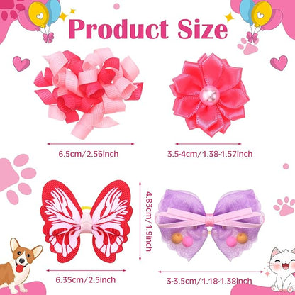 50 Pcs Dog Hair Bows Bulk with Rubber
