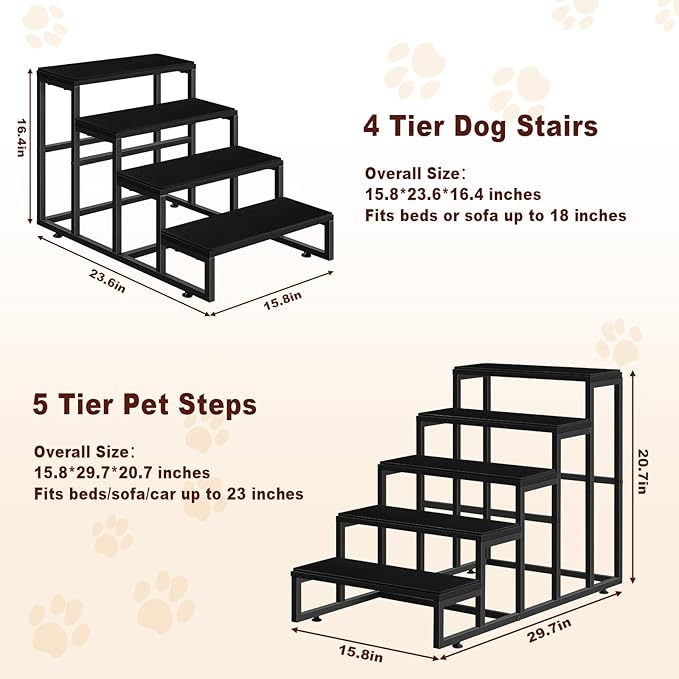 Dog Stairs for Couch Black Dog Steps Ramp for Small Medium Large Dogs 4 Tier Pet Stairs Steps with for Puppy