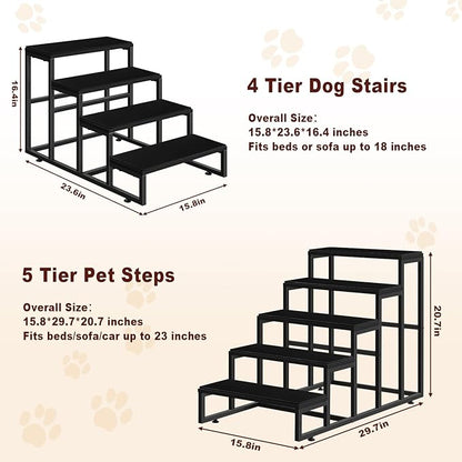 Dog Stairs for Couch Black Dog Steps Ramp for Small Medium Large Dogs 4 Tier Pet Stairs Steps with for Puppy