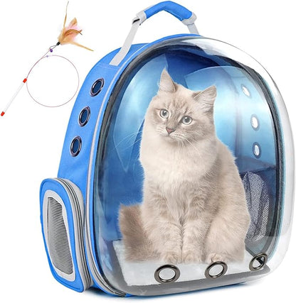 Cat Backpack,Pet Bubble Backpack Carrier with Cat Wand Feather Toy,Large Portable Ventilated Transparent Carry Backpack for Cat & Small Dog,Airline Approved Kitten Carrier Bag for Hiking Outdoor