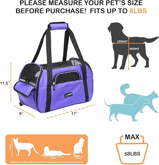 JESPET Soft-Sided Kennel Pet Carrier for Small Dogs, Cats, Puppy, Airline Approved Cat Carriers Dog Carrier Collapsible, Travel Handbag & Car Seat