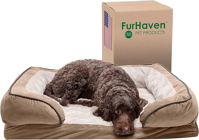 Furhaven Cooling Gel Dog Bed for Large/Medium Dogs w/ Removable Bolsters & Washable Cover 55 lbs