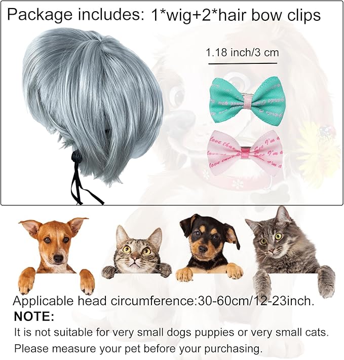 Funny Dog Wig Pet Costumes,Kediciz Cat Costume Synthetic Hairpiece Cosplay Wigs, Headwear for Halloween Christmas Festivals Party Decor, Fancy Dress,Adjustbale Size,Sliver Gray Straight