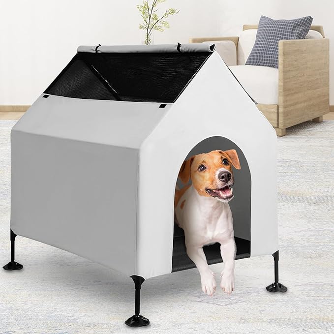 36" L House for Medium Dogs Outside & Elevated Dog Bed,Waterproof Dog House for Indoor & Outdoor Use, Portable Pet House with Powerful Anti-Slip Feet,Weatherproof Dog Shelter Cot for S/M Dogs & Cats