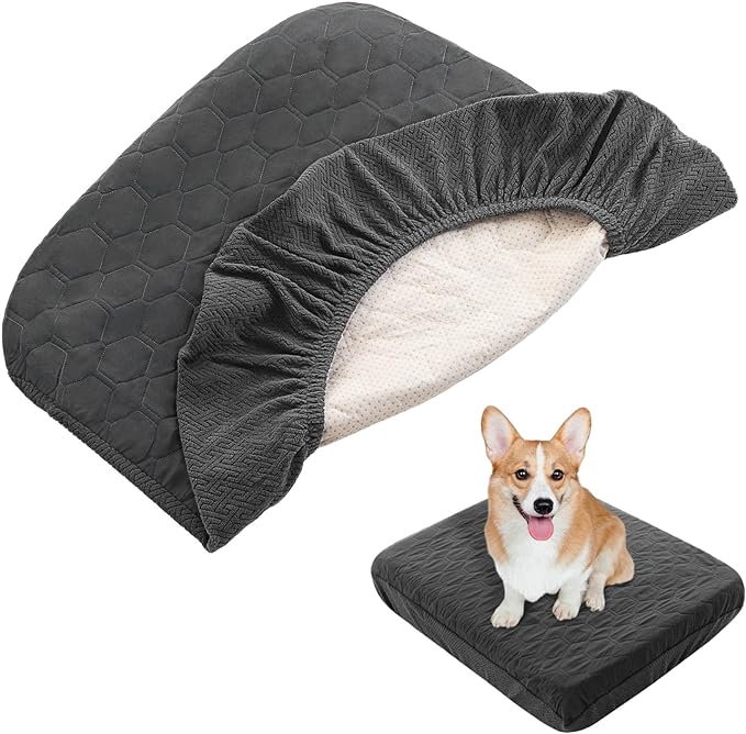 nanbowang Waterproof Dog Bed Covers Replacement Washable Pet Hair Easy to Remove, Dog Pillow Cover Quilted, Pet Bed Cover Lovely Puppy Bed Cover for Dog/Cat (35X44X6 (1pack), Dark Grey)