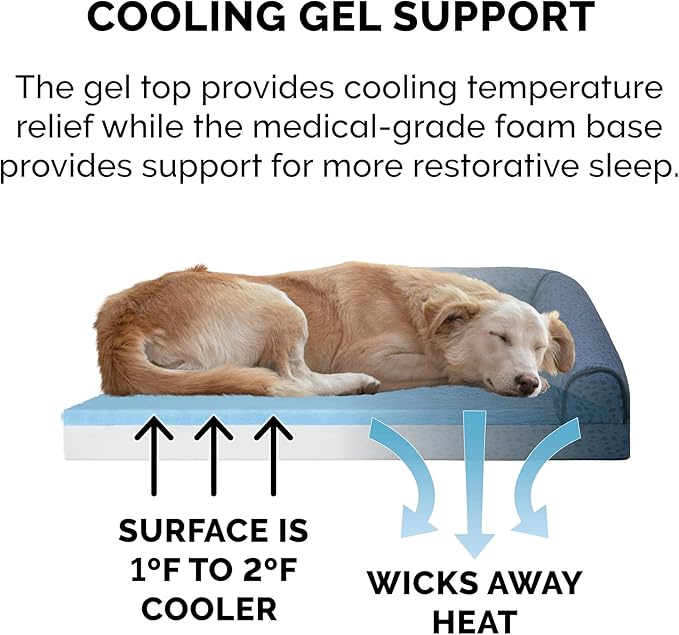 Furhaven Cooling Gel Dog Bed for Large Dogs w/ Removable Bolsters & Washable Cover 95 lbs