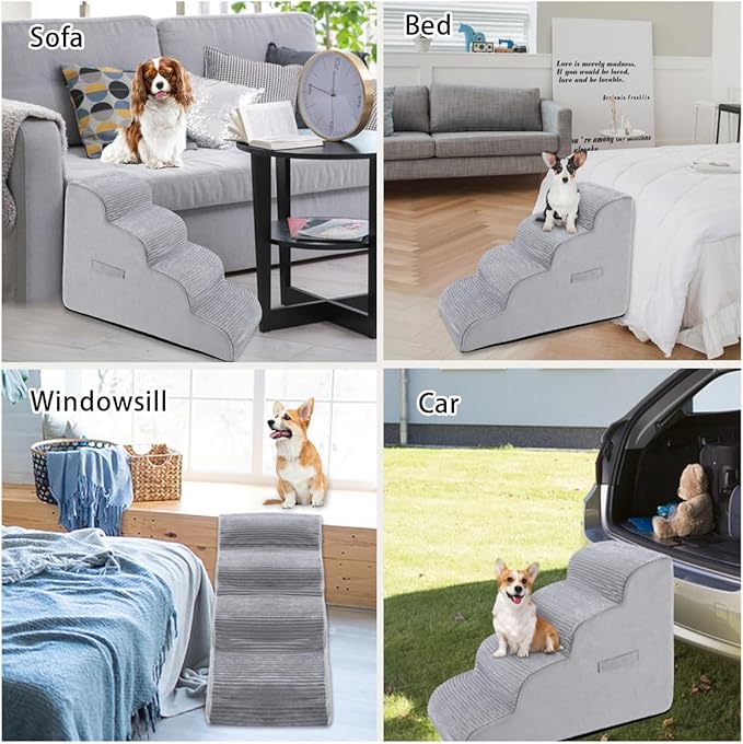 High Density Foam Dog Stairs Steps 20.8’’ Non-Slip 4-Tiers (Grey)