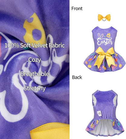 CuteBone Easter Dog Dress Velvet for Small Dogs Girl Flower Skirt Puppy Dresses Purple Dog Clothes CVA16M-D
