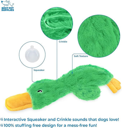 Best Pet Supplies Crinkle Dog Toy for Small, Medium, and Large Breeds, Cute No Stuffing Duck with Soft Squeaker, Fun for Indoor Puppies and Senior Pups, Plush No Mess Chew and Play - Light Green