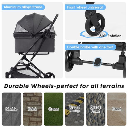 R4 Pet Stroller for Small Dogs & Cats 180° Canopy