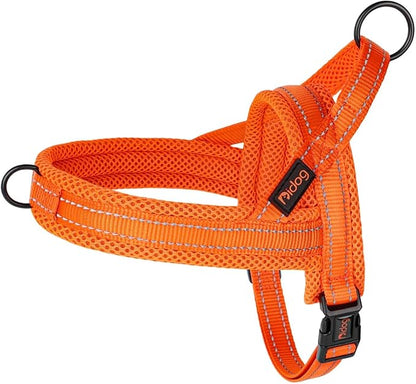 Didog Mesh Flannel Padded Dog Vest Harness,Escape Proof/Quick Fit Reflective Dog Strap Harness, Easy for Training Walking (M:chest 21-26", Orange)