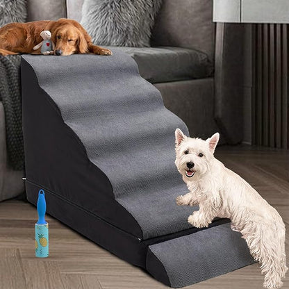 30 inch Foam Pet Stairs for High Beds, Extra Wide 6 Tier Dog Stairs/Steps for High Beds up to 36 Inches High, Non-Slip Dog Ramps for Small Dogs, Injured Pets, and Small Animals, Dark Grey