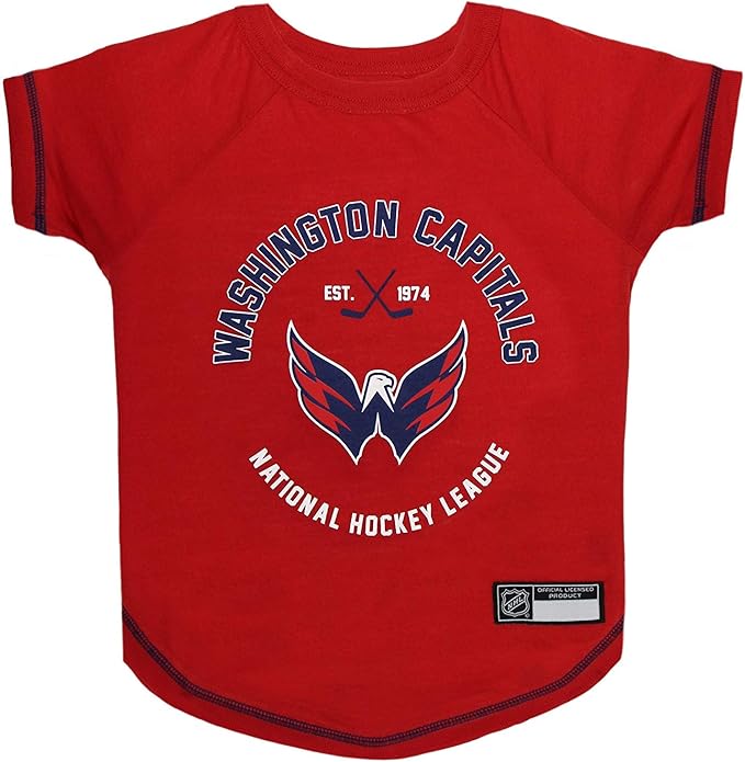 NHL Washington Capitals Tee Shirt for Dogs & Cats, X-Small. - Are You A Hockey Fan? Let Your Pet Be An NHL Fan Too!