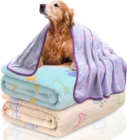 Dog Blanket 3 Pack Kennel,41" x 31" Soft (1Purple,1Brown,1Green)