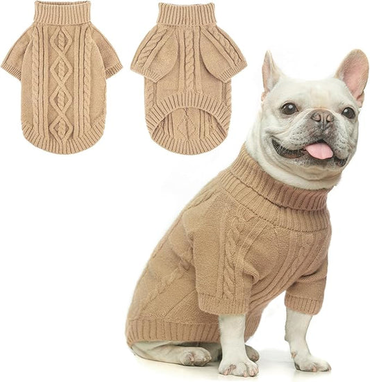 BEAUTYZOO Small Dog Sweater, Dog Sweatshirt Pullover Cable Knitwear, Classic Turtleneck Thick Cold Weather Dog Clothes for Small Medium Dogs Puppy Girl Boys Chihuahua, Bulldog, Dachshund, Pug, Yorkie