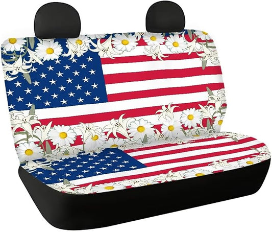 AFPANQZ America Flag Lily Dog Car Backseat Covers Dog Seat Cushion for Rear Seat Non-Slip Soft Car Seat Covers for Dogs