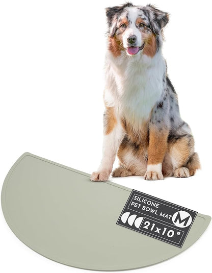 Waterproof Silicone Pet Food Mat - Non-Slip, Spill-Proof Feeding Mats for Floors, Raised Edge Design, Easy-to-Clean, Durable Flexible Rubber Mat for Dog & Cat Bowls, Medium-Sage Green