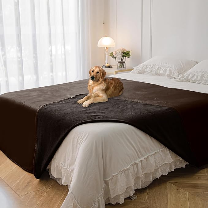 100% Waterproof Dog Blanket,82x108 inches Soft Leak Proof Pet Couch Throw for Sofa, Bed Furniture Protector Covers from Dogs Puppys Cats Washable-Light Brown+Dark Brown