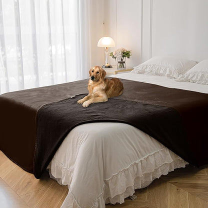 100% Waterproof Dog Blanket,82x108 inches Soft Leak Proof Pet Couch Throw for Sofa, Bed Furniture Protector Covers from Dogs Puppys Cats Washable-Light Brown+Dark Brown