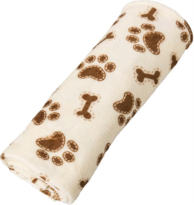 SPOT Snuggler Bone/Paws Blanket - Ultra Soft Dog Blanket, Machine Washable, Use in Pet Beds, Protect Furniture, Travel with in Car, Snuggle in Crate - 30" x 40" Cream with Bone and Paw Print Design