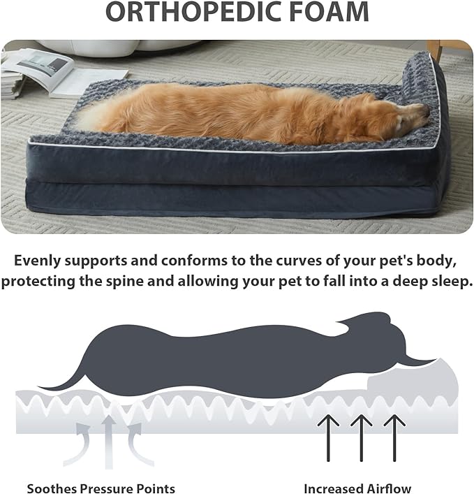 BFPETHOME Orthopedic Dog Beds for Large Dogs-Waterproof Sofa Dog Bed with Removable Washable Cover