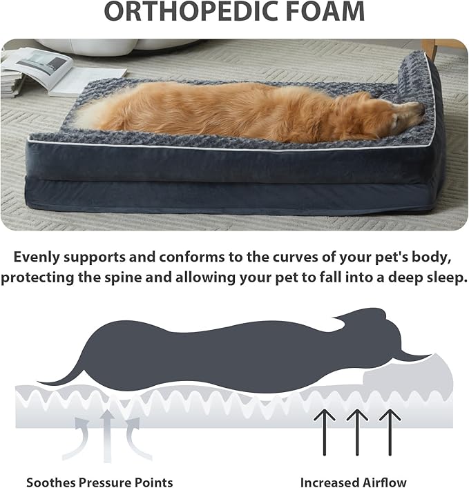 BFPETHOME Orthopedic Dog Beds for Large Dogs-Waterproof Sofa Dog Bed with Removable Washable Cover