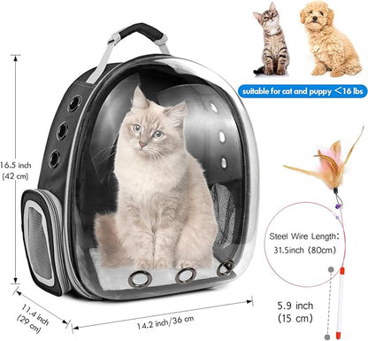 Cat Backpack,Pet Bubble Carrier Backpack Airline Approved,Cat Bookbag with Cat Toy,Small Animal Travel Carrying Bag for Puppy Dog Kitten Bunny Bird Chicken Guinea Pig with Hiking Walking Outdoor Use