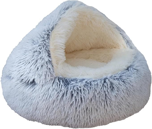 Calming Round Dog Beds &Cat Cave Bed with Hooded Cover 20x20inch)