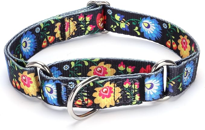 Martingale Dog Collars - Flower Multicolor Cute Patterns, Adjustable Nylon Training Dog Collar Suitable for Boy and Girl Dogs Medium Large Dogs (XL, Black)