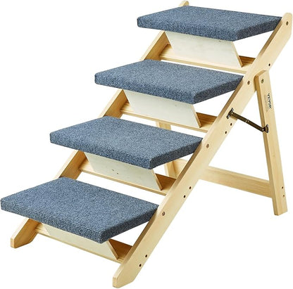 VEVOR Wood Pet Stairs/Pet Steps 2-in-1 Foldable 4 Steps 150 lbs