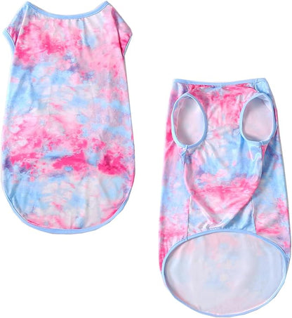 Dog Tie dye Sleeveless T Shirt Colorful Pink Printed Dogs Vest Shirt Pajamas Breathable Stretchy Summer Clothes for Large Dog Boys Girls（3X-Large,Pink）