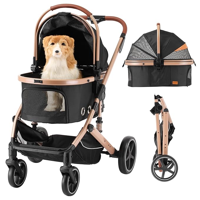 EchoSmile 4 in 1 Pet Stroller 180° Reversible 4-Wheel,45 lbs