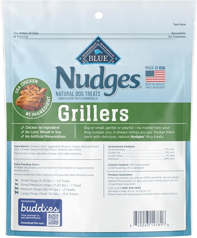 Blue Buffalo Nudges Grillers Natural Dog Treats, Chicken, 16oz Bag