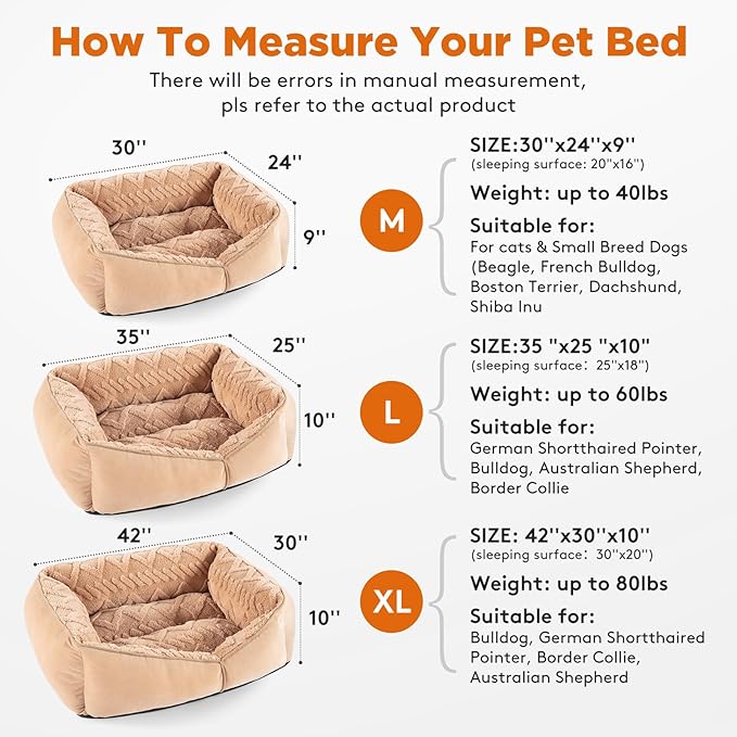 GASUR Rectangle Dog Bed for Medium Large Dogs Machine Washable Sleeping Sofa Non-Slip Bottom Cat Beds for Indoor Cats Warming Soft Calming Sleeping Puppy Bed Sturdy Pet Bed (M (30"x 24"x 9")