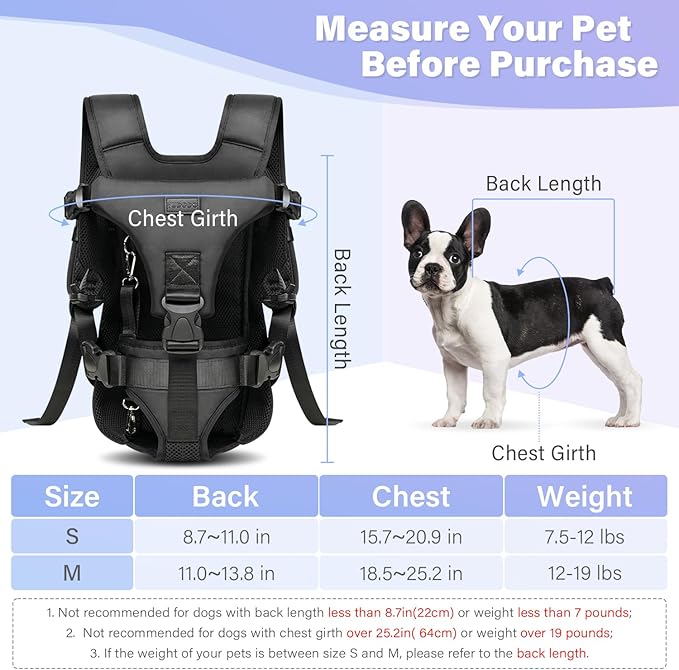 YUDODO Pet Dog Front Carrier Backpacks Multiple Adjustable Small Dog Chest Carrier Legs Out Easy-Fit Dog Travel Backpack Carrier for Hiking Camping for Small Medium Dogs Cats and Rabbit (Medium,Black)