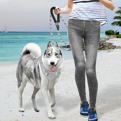 BARKBAY No Pull Dog Harness Large Step in Reflective Dog Harness with Front Clip and Easy Control Handle for Walking Training Running with ID tag Pocket(Grey