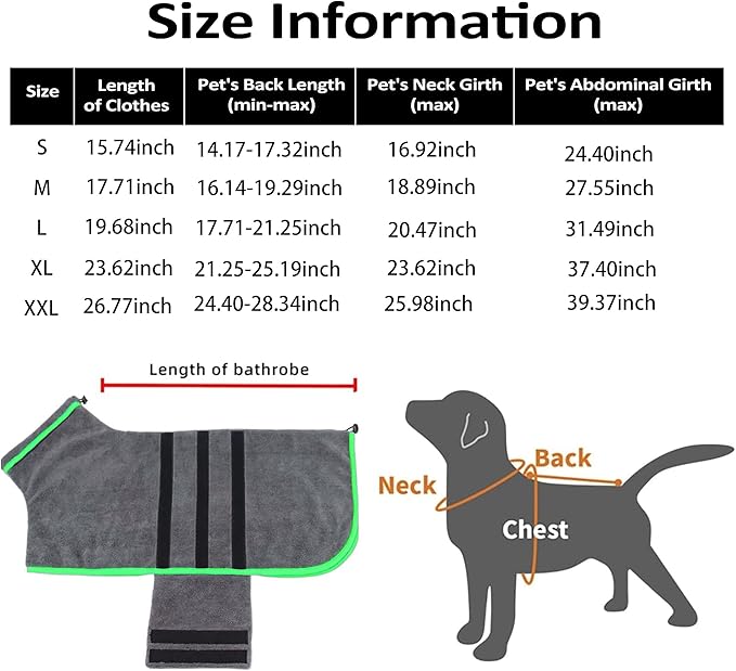 Microfibre Dog Bathrobe Dog Towel Wrap Super Absorbent Dog Drying Coat Bath Robe for Puppy, Medium & Large Dogs, Fast Drying, Adjustable, for Pet Dogs & Cats
