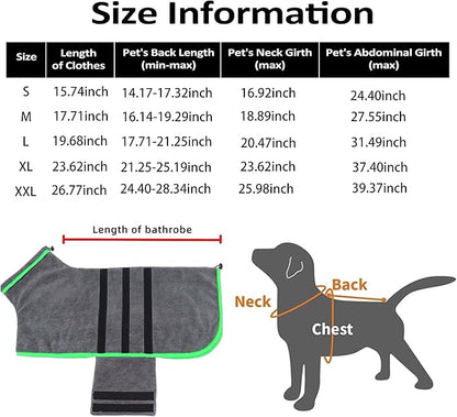 Microfibre Dog Bathrobe Dog Towel Wrap Super Absorbent Dog Drying Coat Bath Robe for Puppy, Medium & Large Dogs, Fast Drying, Adjustable, for Pet Dogs & Cats
