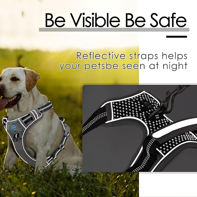 ThinkPet No Pull Harness Breathable Sport Harness with Handle-Dog Harnesses Reflective Adjustable for Medium Large Dogs,Back/Front Clip for Easy Control