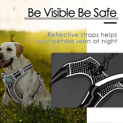 ThinkPet No Pull Harness Breathable Sport Harness with Handle-Dog Harnesses Reflective Adjustable for Medium Large Dogs,Back/Front Clip for Easy Control