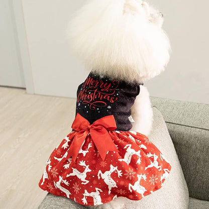 CuteBone Merry Christmas Dog Dress Velvet for Small Dogs Girl Reindeer Puppy Dresses Red Dog Clothes CVA04S-D