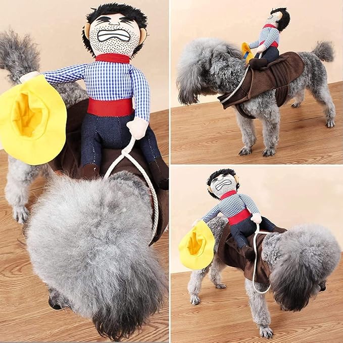 T2Y Cowboy Rider Dog Costume - Halloween Dog Costumes for Medium and Large Dogs, Dogs Clothes Knight Style with Doll and Hat for Halloween Day Pet Costume(Medium)