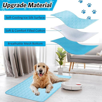 Dog Cooling Mats Pet Cooing Pad Self Cooling Blanket Dog Cooling Pads for Dogs Cats Indoor and Outdoor (Blue